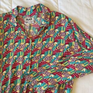 Flax Rayon Long Sleeve Button Front Shirt Large